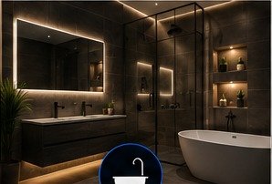 Modern luxury bathroom with LED niche lighting