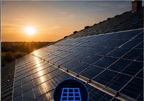 Solar panels at sunset